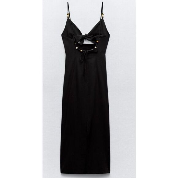 Zara, NWT women’s front tie black midi dress size small ￼ - Picture 2 of 9